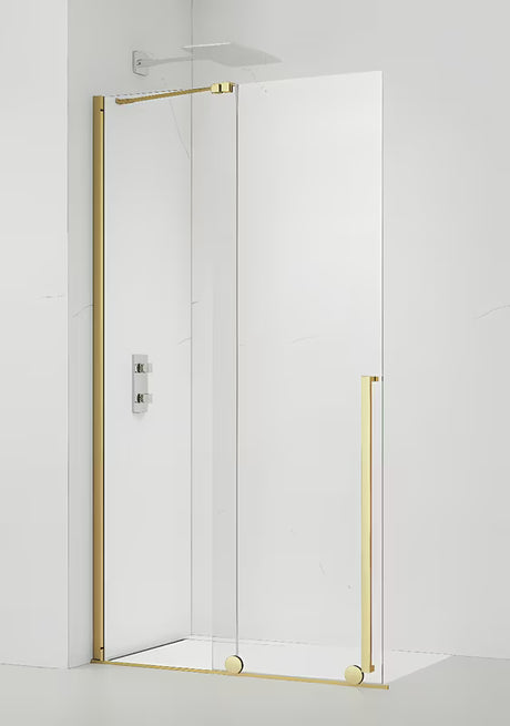 Tuš stena Walk-In SAT Walk-In Xmotion 120x200 cm s sijajnimi zlatimi profili in prozornim steklom