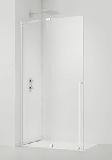 Walk-in tuš stena SAT Xmotion 140 cm z belimi profili in prozornim steklom brez dekorja