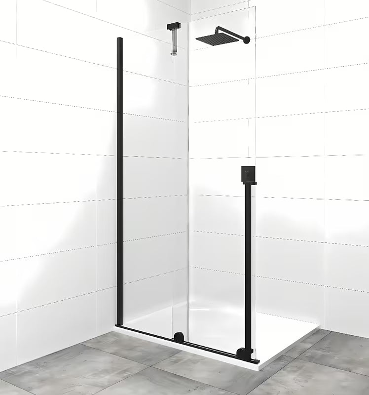 Tuš stena walk-in SAT Xmotion 140 cm s prozornim steklom, drsnim odpiranjem in črnimi profili