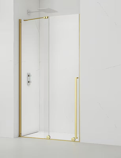 Tuš vrata SAT Walk-In Xmotion 140 cm s sijočim zlatim profilom in prozornim steklom