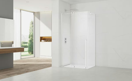SAT Xmotion pravokotna tuš kabina 140 x 80 cm v beli barvi s prozornim steklom in drsnim sistemom