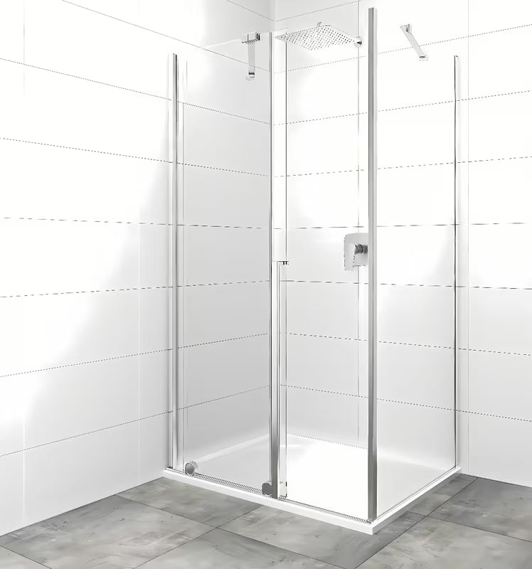 Tuš kabina SAT Xmotion 140x90 cm s prozornim steklom, drsnim sistemom in kromirano izvedbo