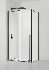 Tuš kabina SAT Xmotion 140x90 cm v črni izvedbi s prozornim steklom in drsnim odpiranjem