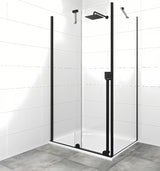Tuš kabina SAT Xmotion 140x90 cm v črni izvedbi s prozornim steklom in drsnim odpiranjem