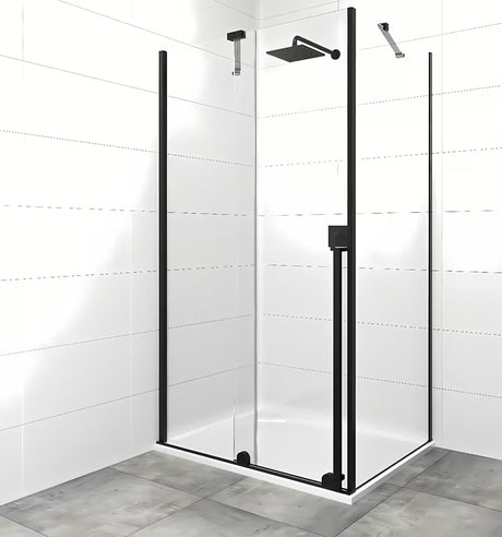 Tuš kabina SAT Xmotion 140x90 cm v črni izvedbi s prozornim steklom in drsnim odpiranjem