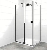 Tuš kabina SAT Xmotion 140x90 cm v črni izvedbi s prozornim steklom in drsnim odpiranjem