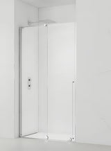 Tuš vrata za nišo SAT Xmotion 100 cm v sijajnem kromu s prozornim steklom in drsnim odpiranjem.