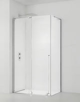 Tuš kabina SAT Walk-In Xmotion 100x80 cm v sijajnem kromu s prozornim steklom in drsnimi vrati.