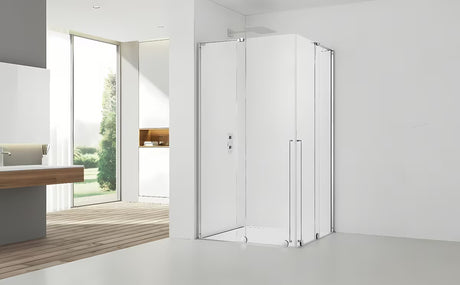 Tuš kabina SAT Walk-In Xmotion 120x110 cm z drsnimi vrati, prozornim steklom in sijaj krom izvedbo.
