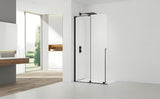 Črna walk-in tuš kabina SAT Walk-In Xmotion 110 cm s prozornim steklom in drsnim sistemom.