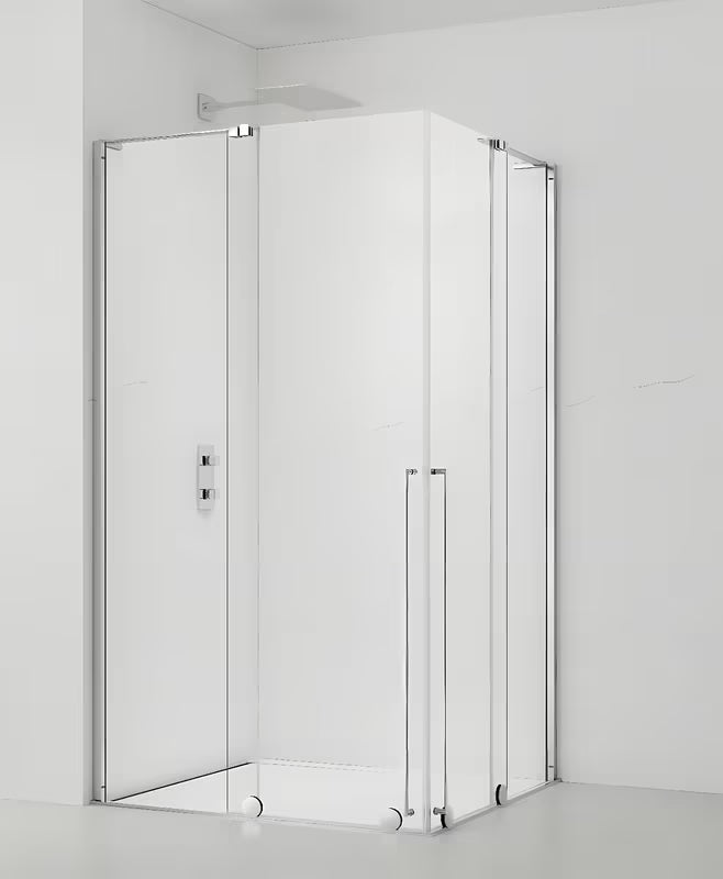 Pravokotna tuš kabina SAT Xmotion 140x120 cm v sijaj krom izvedbi s prozornim steklom in drsnimi vrati