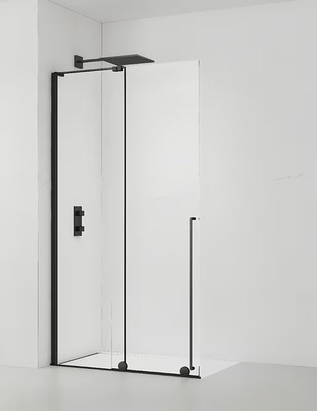 Črna tuš stena Walk-In SAT Walk-In Xmotion 140 cm s prozornim steklom in drsnim sistemom