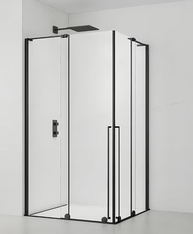 Kvadratna tuš kabina SAT Walk-In Xmotion 90x90 cm v črni izvedbi s prozornim steklom
