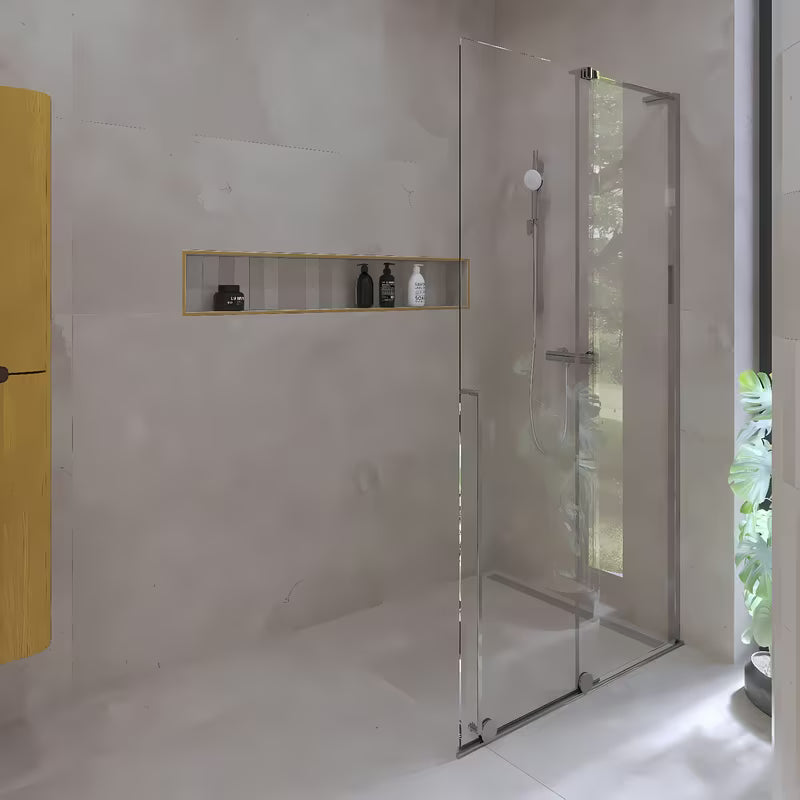 Tuš kabina SAT Walk-In Xmotion Walk-In 90 cm u sjajnom kromu s prozirnim staklom i kliznim sustavom