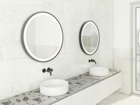 Okruglo kupaonsko ogledalo SAT z LED osvetlitvijo i senzorom, promjer 70 cm, crna izvedba.