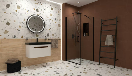 Okruglo kupaonsko ogledalo SAT z LED osvetlitvijo i senzorom, promjer 70 cm, crna izvedba.