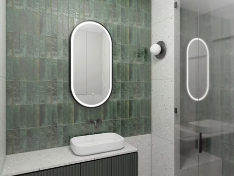 Ovalno kupaonsko ogledalo SAT 40x80 cm u crnom okviru z LED osvetlitvijo i sa senzorskim upravljanjem.