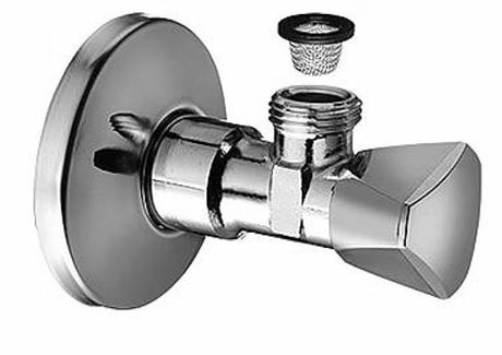 Kromiran kotni ventil Schell s trikotnim ročajem, priključek 1/2" in izhod 3/8".