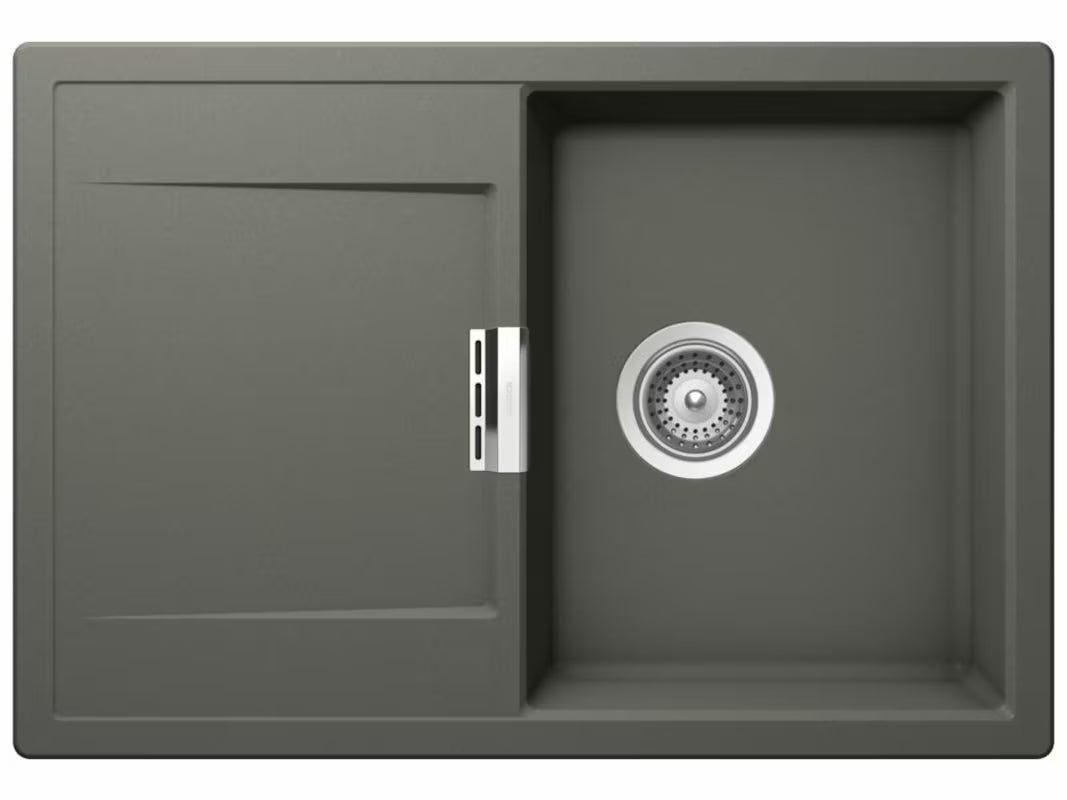 Granitno pomivalno korito Schock Mono D100S z odcejalnikom v barvi stone pro za delovni pult montažo.
