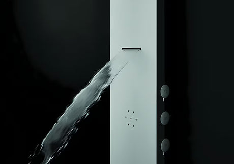 Bel tuš panel SIKO Alushower s 4 funkcijami, vključno z nadglavno in ročno tuši, slapom in masažnimi šobami.