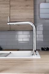 Kromirana armatura za pomivalno korito SIKO Chrome s uvlačnim pričvršćenjem pro za ugradnju ispod prozora i ručicom uz izljev