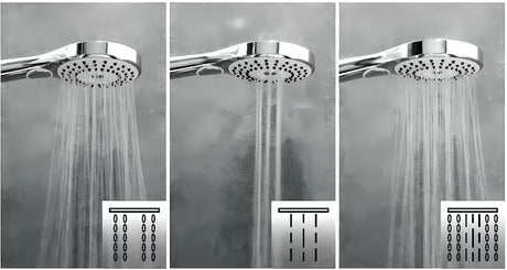 Kromirana ručna tuš slušalica SIKO zaobljenog dizajna, promjera 115 mm, s prebacivanjem 3 mlaza tipkom.