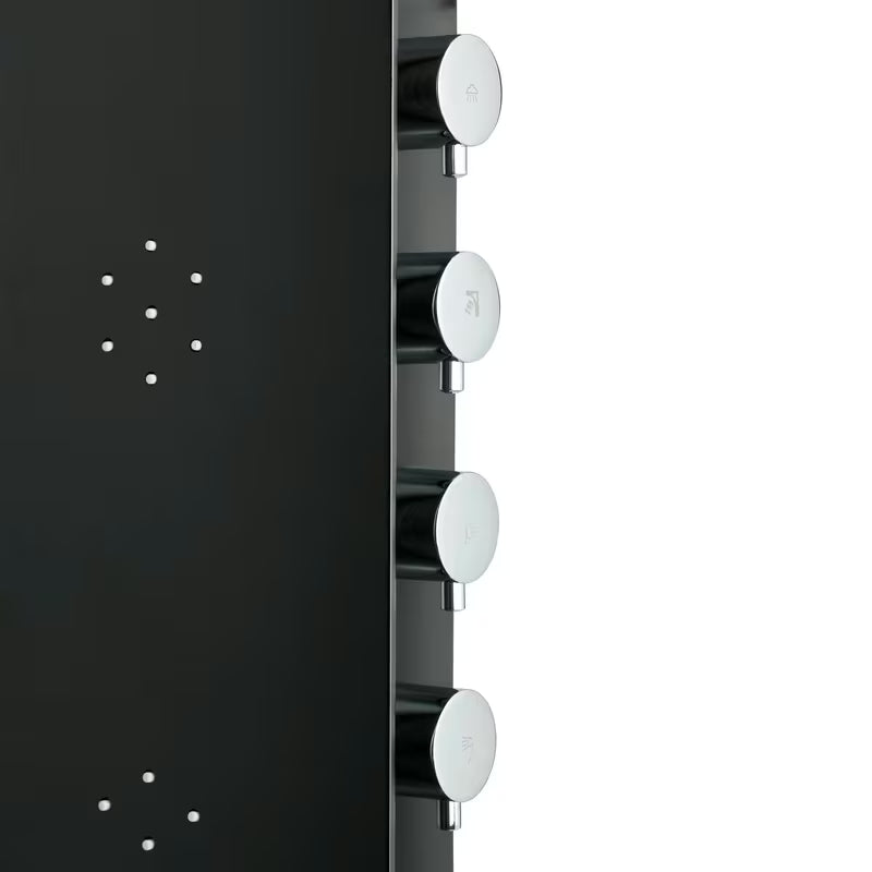 Crni tuš panel SIKO s 4 funkcije, uključujući nadglavni i ručni tuši, vodopad i masažne mlaznice.