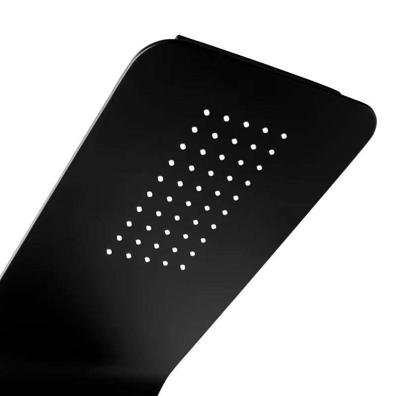 Crni tuš panel SIKO s 4 funkcije, uključujući nadglavni i ručni tuši, vodopad i masažne mlaznice.