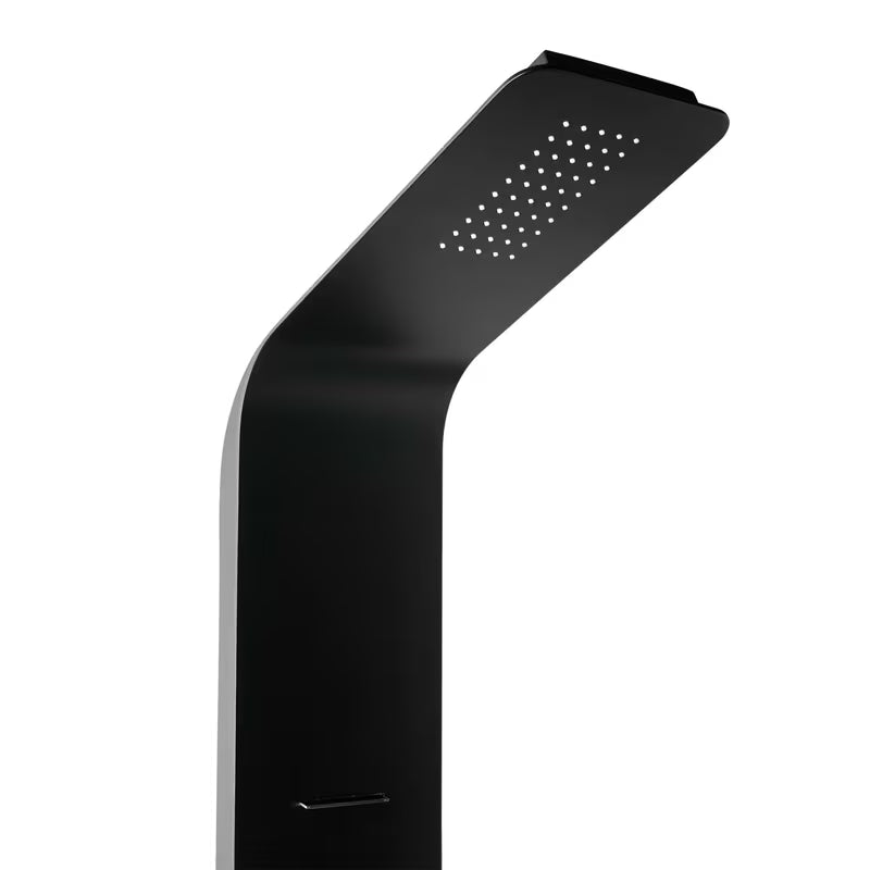 Crni tuš panel SIKO s 4 funkcije, uključujući nadglavni i ručni tuši, vodopad i masažne mlaznice.