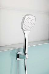 Kromirani komplet za kad SIKO s ručnim tušem, mesinganim držačem i metalnim crijevom 150 cm, zaobljenog dizajna.