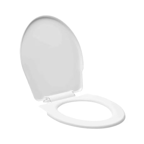 Bijela WC deska od termoplasta s plastičnim šarkama u jednostavnoj izvedbi