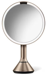 Kozmetično ogledalo Simplehuman Dual Touch v barvi rose gold s Tru-lux LED osvetlitvijo in upravljanjem svetlosti na dotik.