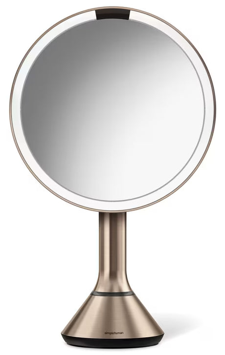 Kozmetično ogledalo Simplehuman Dual Touch v barvi rose gold s Tru-lux LED osvetlitvijo in upravljanjem svetlosti na dotik.