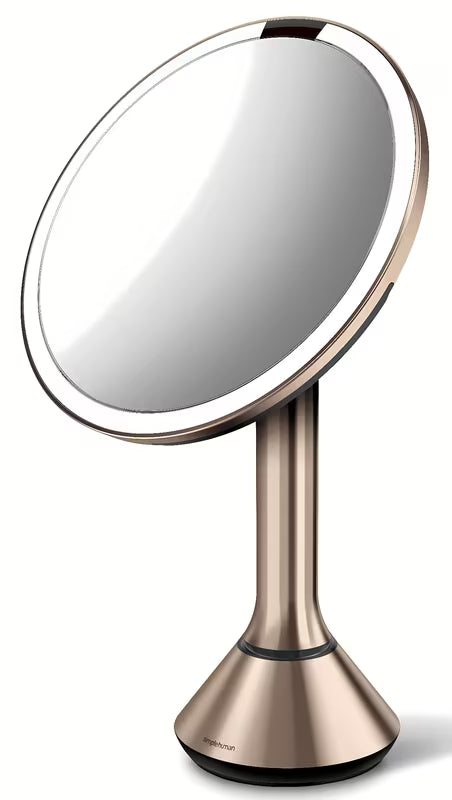 Kozmetično ogledalo Simplehuman Dual Touch v barvi rose gold s Tru-lux LED osvetlitvijo in upravljanjem svetlosti na dotik.