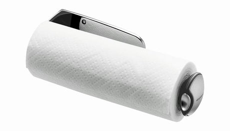 Stenski držalo za kuhinjske brisače Simplehuman v izvedbi matirano jeklo.