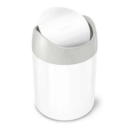 Namizni koš za smeti Simplehuman Mini bin v beli jekleni izvedbi s preklopnim pokrovom