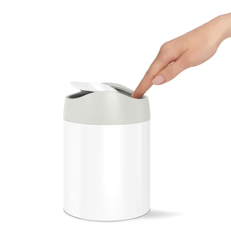Namizni koš za smeti Simplehuman Mini bin v beli jekleni izvedbi s preklopnim pokrovom