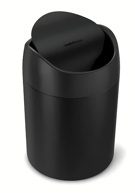 Črn namizni koš za smeti Simplehuman Mini s preklopnim pokrovom in prostornino 1,5 l.