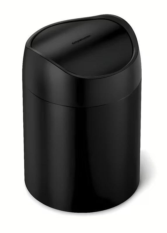 Črn namizni koš za smeti Simplehuman Mini s preklopnim pokrovom in prostornino 1,5 l.