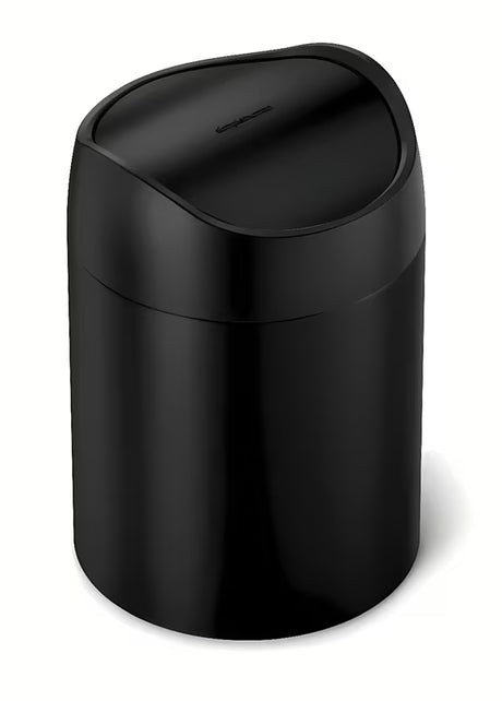 Črn namizni koš za smeti Simplehuman Mini s preklopnim pokrovom in prostornino 1,5 l.