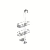 Tuš polica Simplehuman Shower caddy iz nerjavnih materialov z nastavljivimi policami in priseski pro za stabilno pritrditev.