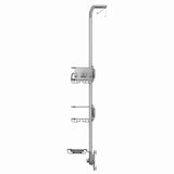 Tuš polica Simplehuman Shower caddy iz nerjavnih materialov z nastavljivimi policami in priseski pro za stabilno pritrditev.