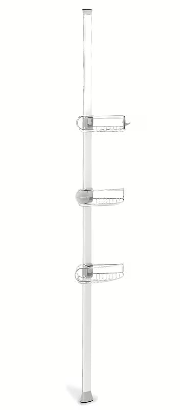 Nastavljiv tuš palica Simplehuman Shower caddy z žičnatimi policami kotna  v izvedbi iz nerjavnega jekla.
