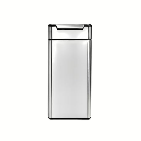 Senzorski koš za smeti Simplehuman Touch-bar bin v mat izvedbi iz nerjavnega jekla z ozkim ohišjem.