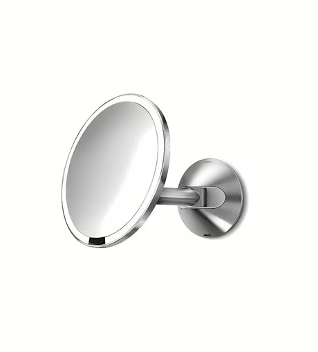 Stensko kozmetično ogledalo Simplehuman Wall z osvetlitvijo Tru-lux LED v izvedbi sijajno jeklo.