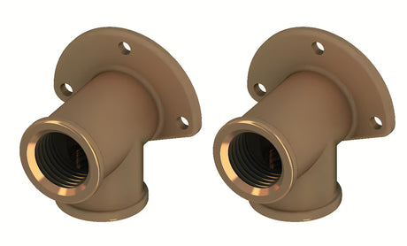 Komplet dveh stenskih priključkov Teceone iz rdeče medenine z notranjim navojem 1/2" x 1/2".