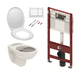 Akcijski viseči WC set TECE 5v1 s podometnim splakovalnikom, belim tipkalom TECEbase, rimless WC školjka in sedežem mehko Zapiranje Soft Close