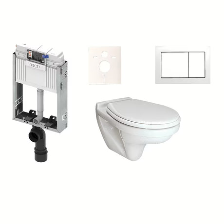 Viseči WC set Vidima S-Line Pro s podometnim kotličkom TECE in belim aktivirnim gumbom