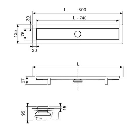 Tece Linus nehrđajući kanaleta za tuš 80 cm u sjajnoj izvedbi s rešetkom u dekoru zebra