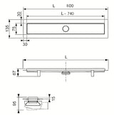 Kanaleta za Tuš Tece Linus 80 cm u izvedbi chrome s rešetkom pro za umetanje pločica